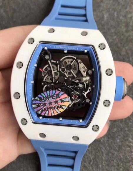 Review Richard Mille Rm055 White Ceramic Blue Rubber watches prices